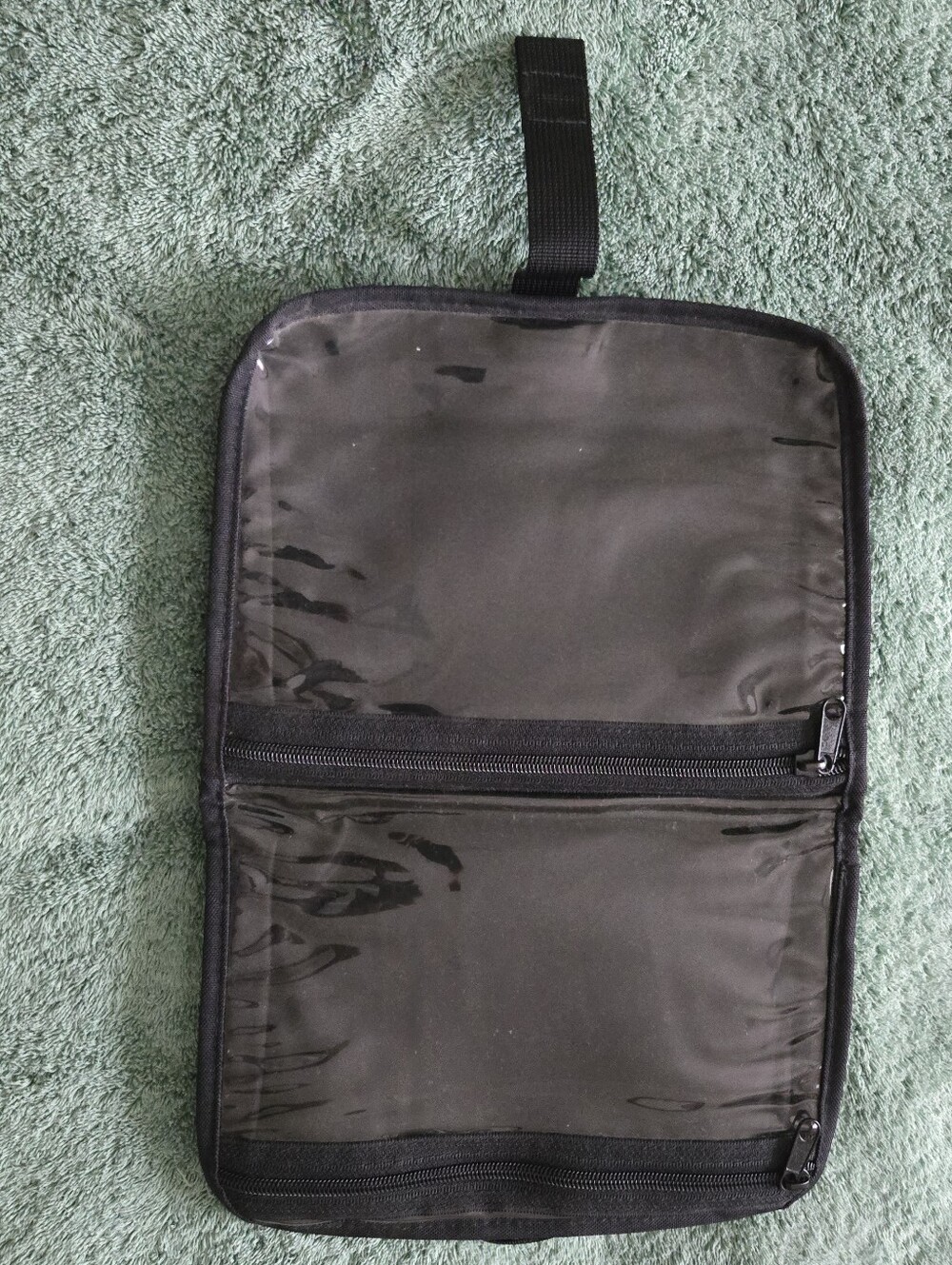 Travel Organizer Pouch with 2 Clear Transparent Zipper Pockets and Closure Strap - Picture 10 of 11